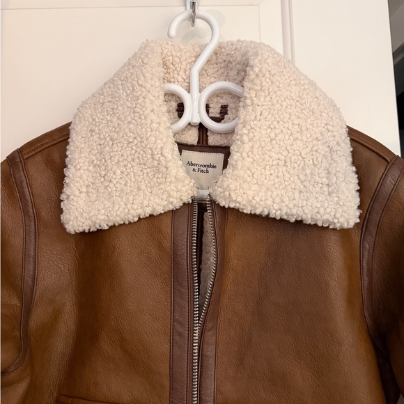 Abercrombie & Fitch Brown Leather Jacket with Cream Shearling - Picture 2 of 5